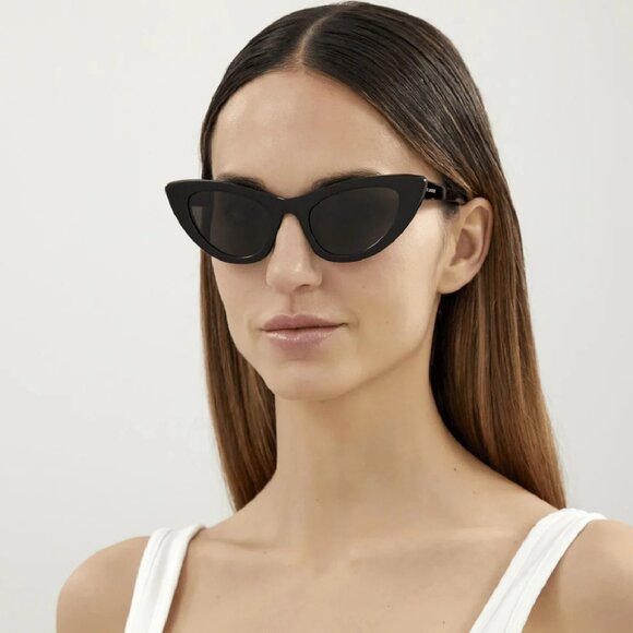 NEW SL213 LILY 001 SAINT LAURENT SUNGLASSES WOMEN BLACK CAT EYE EYEWEAR - Picture 1 of 6